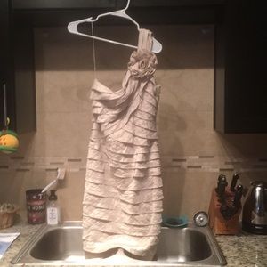 Tan Half-Shoulder Cocktail Dress